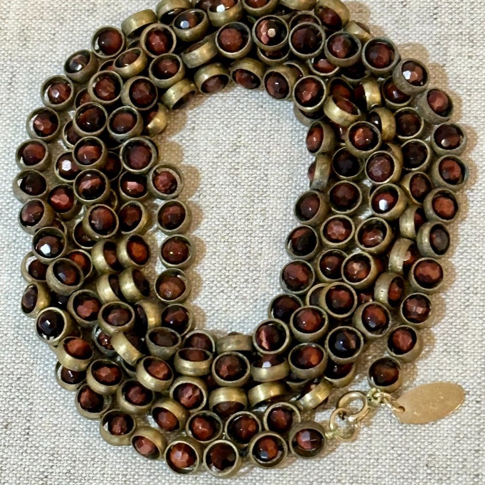 SWAY  Tiger Eye Antique Brass Beaded Wrap Necklace or Bracelet